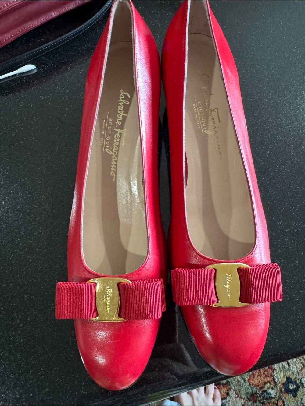 Salvatore Ferragamo Red Leather Vara Bow Flats Sz 11